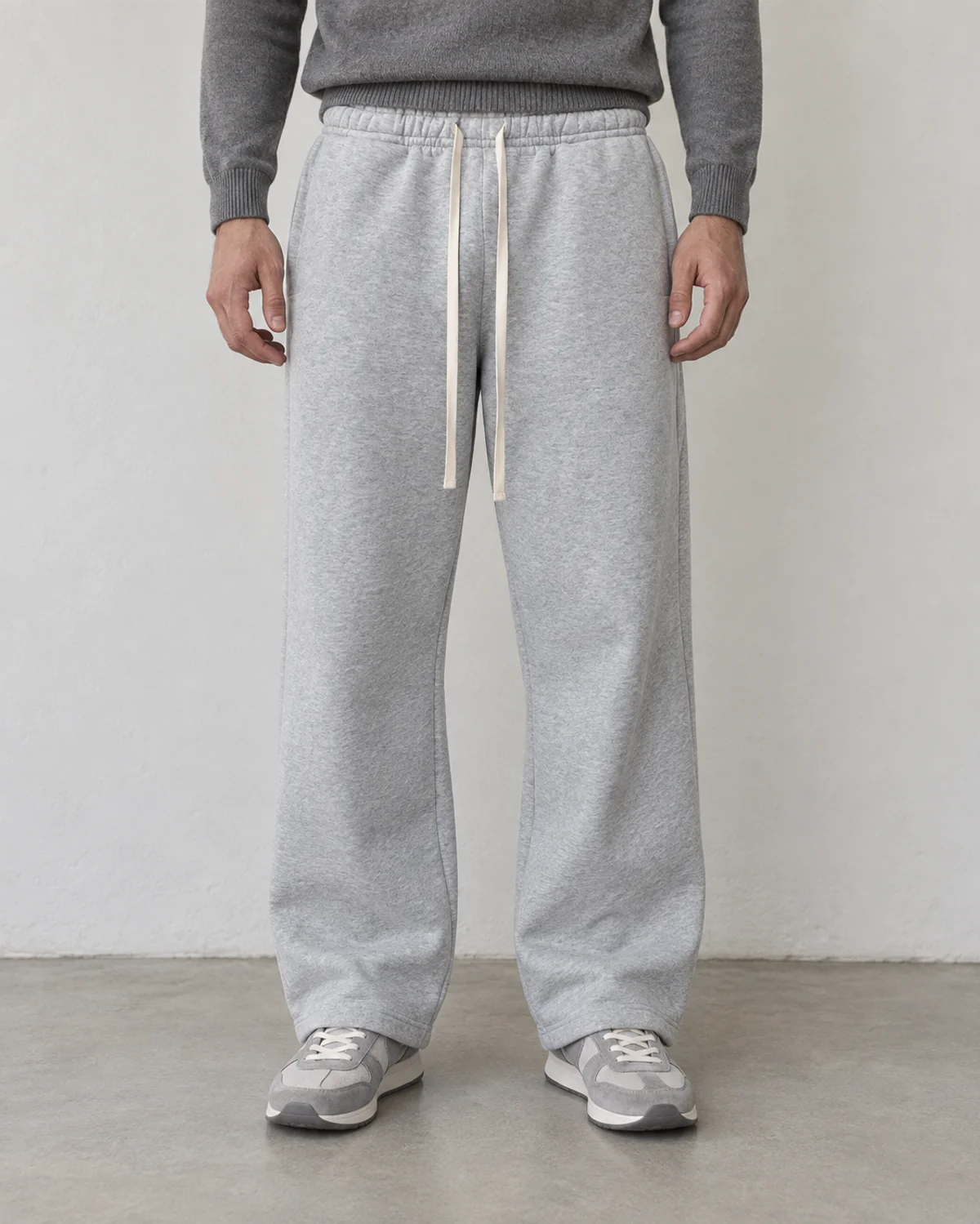 CGEORGIO marl grey straight-leg joggers styled with a tonal unbranded knit and simple trainers